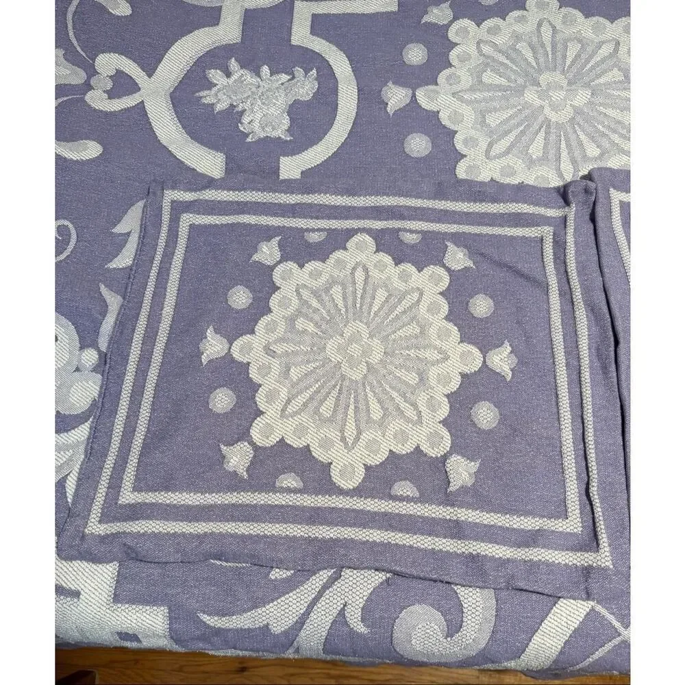 Queen Size 100% Cotton Bedspread Coverlet + Two Square Shams Purple and White